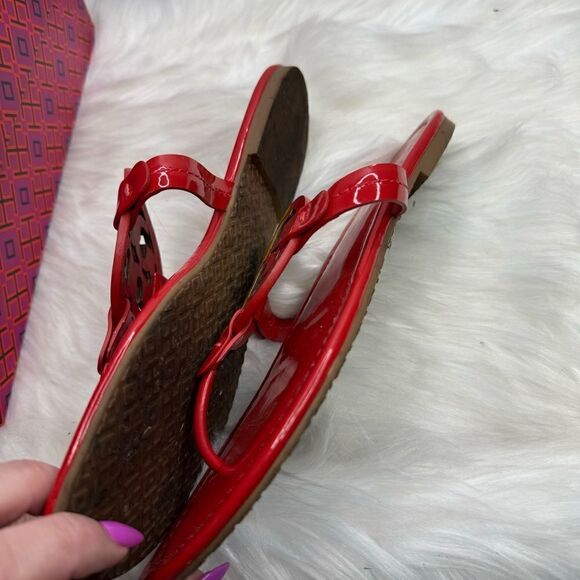 Tory Burch Bright Rainbow Ruby Red Miller Sandals 9 - Picture 8 of 9